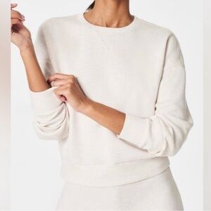 SPANX AirEssentials CrewNeck Sweatshirt and Cropped  Pants Set Oatmeal cream